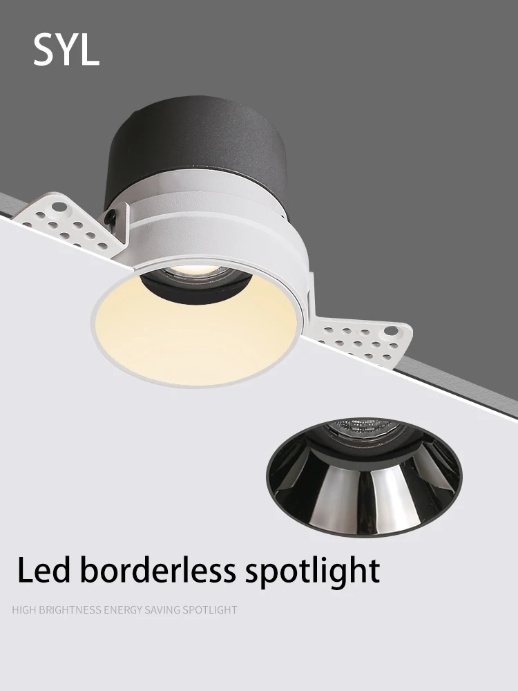 SYL Led Borderless Spotlights Dimmable ZigBee Spot Light COB Embedded Foco Smart Ceiling Lamp White Black For Home Room Indoor