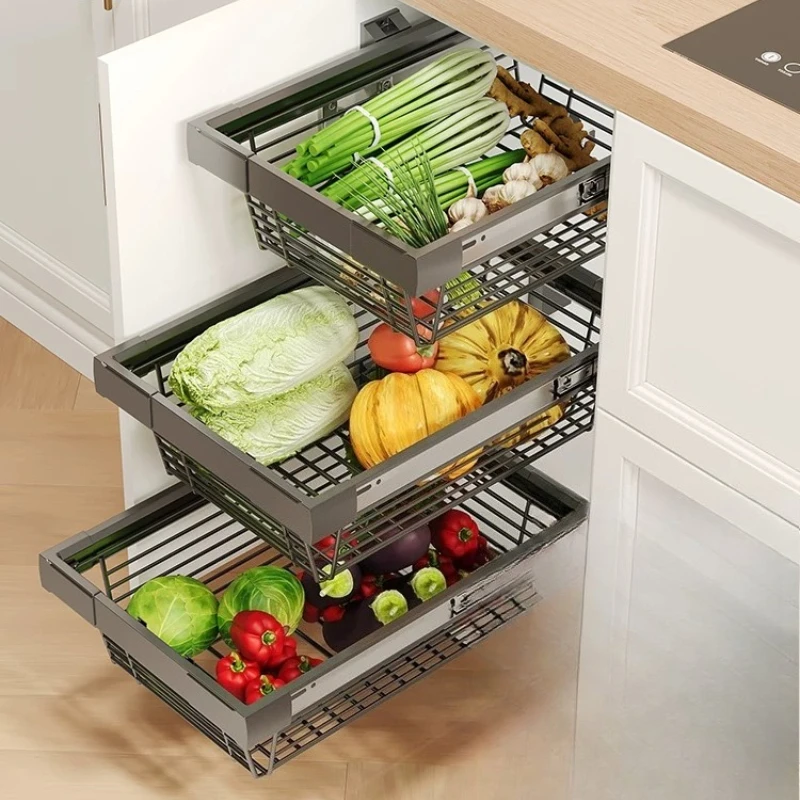 

LMM Fruit & Vegetable Stainless Steel Pull-Out Basket Open-door Seasoning Vegetable Pull-Out Basket