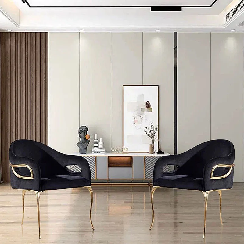 Luxury Gold Black Stainless Steel Dining Chair High Quality Villa Style Modern High Back Velvet Fabric Chair
