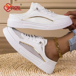 YRZL 2024 Half Slippers Women Shoes Summer Baotou Mesh Breathable White Flat Shoes Non-slip Comfortable Round Toe Men's Sandals