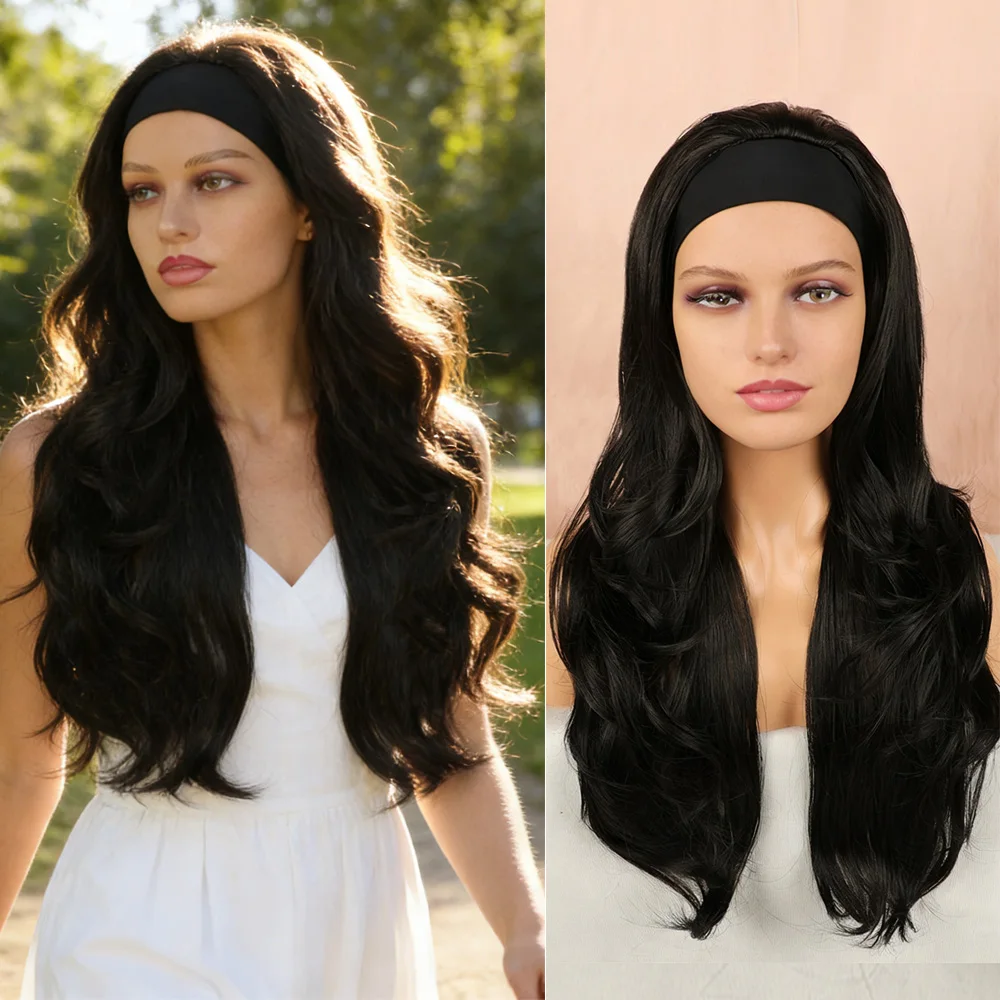 Synthetic Headband Wigs 28inch Long Water Wave Wig For Black Women Daily Wear And Cosplay Heat-resistant No Glue No Sew