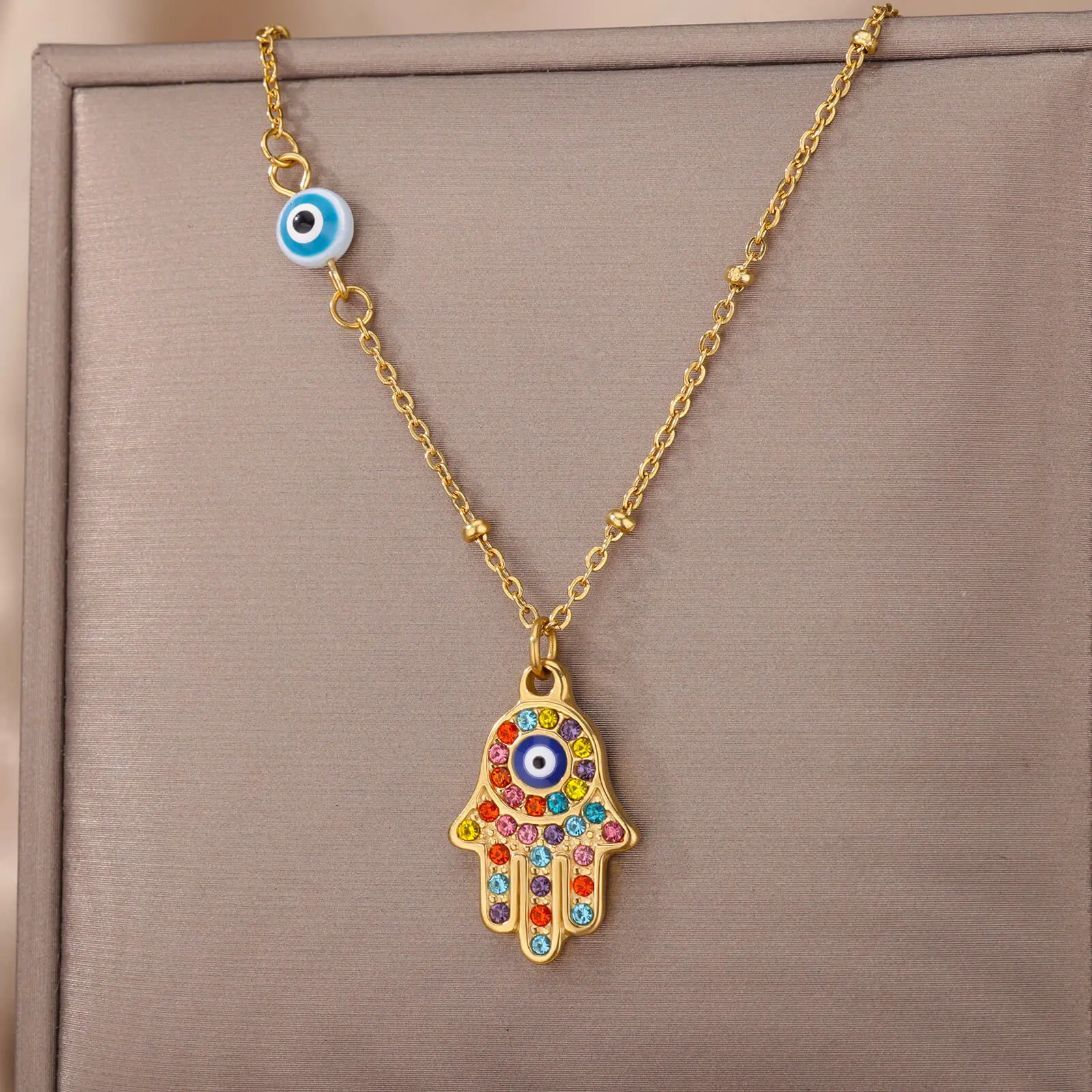 Hamsa Evil Eye Necklace For Women Charm Turkish Gold Color Eye Chains Neckalce Christmas Choker Jewelry Accessories Gift