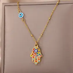 Hamsa Evil Eye Necklace For Women Charm Turkish Gold Color Eye Chains Neckalce Christmas Choker Jewelry Accessories Gift