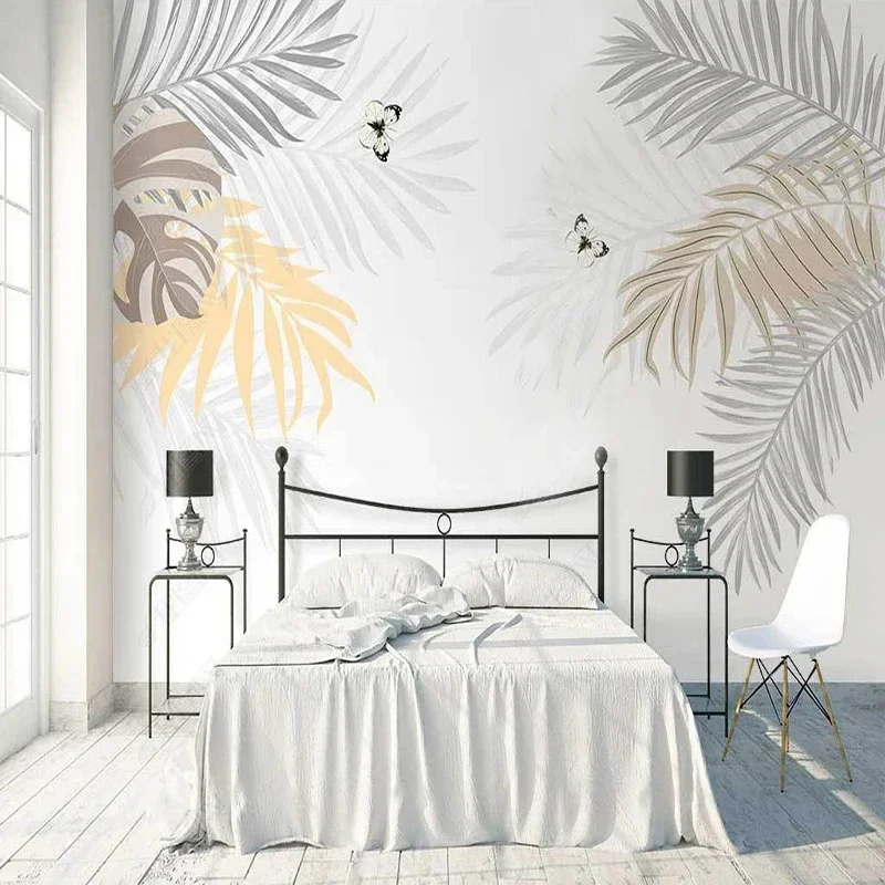 Custom Any Size 3D Mural Wall Cloth Nordic Hand Painted Simple Leaf Bedroom Living Room Background Wall Decor Fresco Papel Tapiz