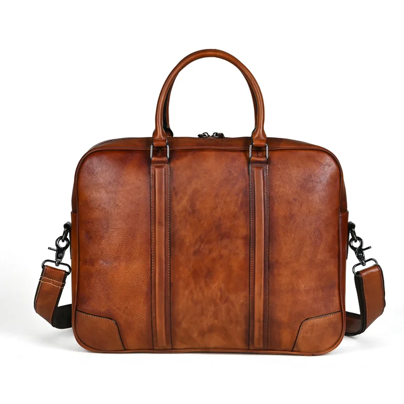 Nesitu vintage marrom a4 couro genuíno 14 ''portátil escritório executivo maleta masculina carteira bolsa mensageiro de negócios m005