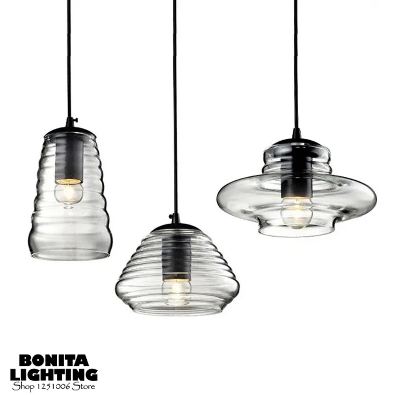 

Modern Stripes Glass Pendant Lamp Dinning Room Hotel Bedroom Indoor Lighting Design Screw Thread Amber Glass Ceiling Chandelier