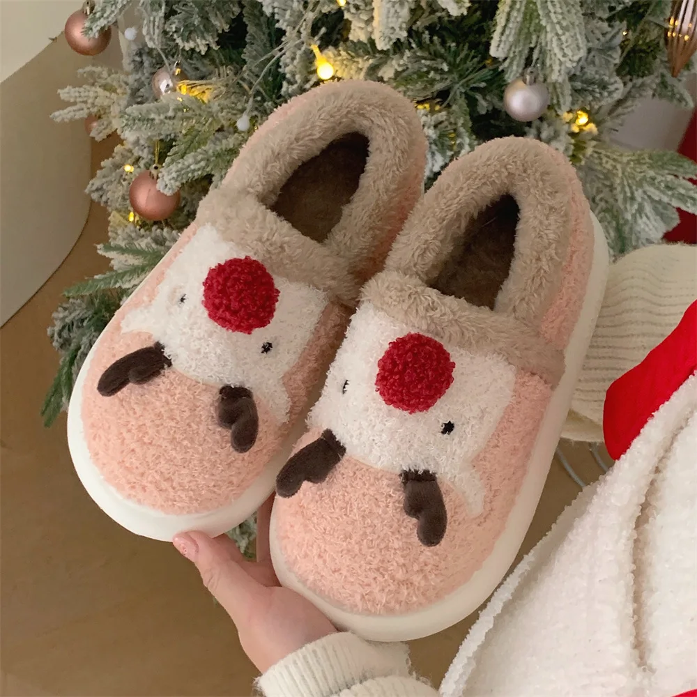 Christmas new cute elk fleece warm and comfortable cotton slippers women's autumn and winter indoor atmosphere plush shoes
