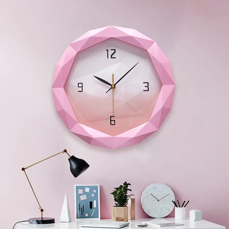 New arrival Simple modern style stylish geometric shape carved design living room decorative art wall clock