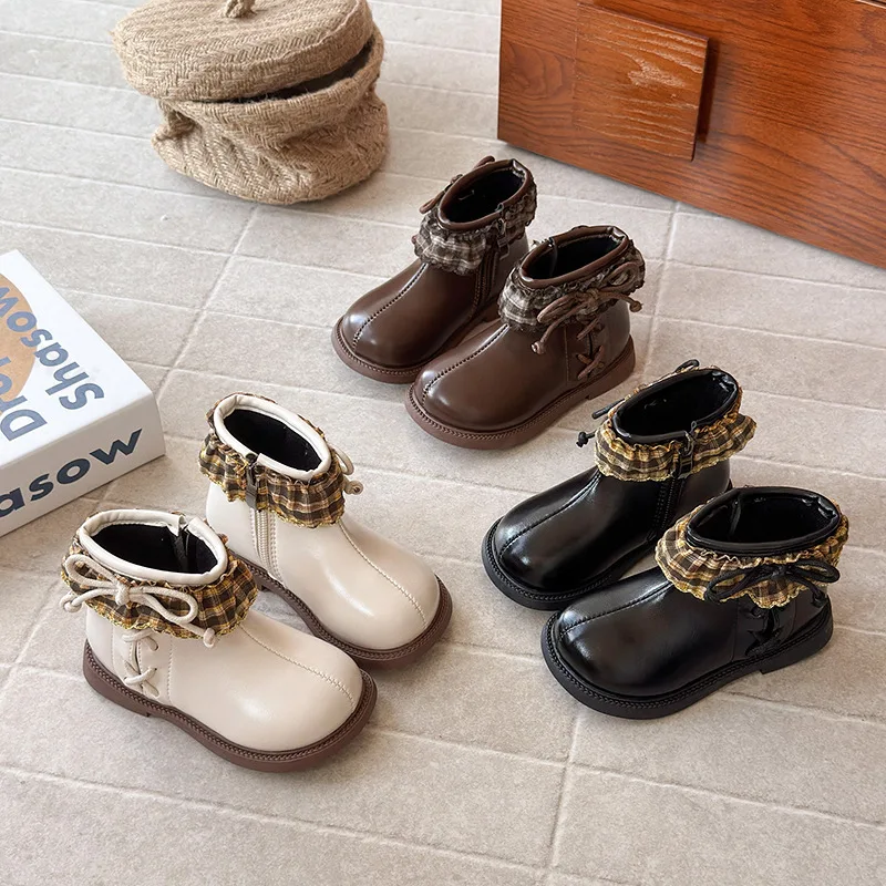 

Детские ботильоны, осень 2021, модные уличные повседневные короткие ботинки в британском стиле ретро, ботинки принцессы из искусственной кожи с бантом для девочек