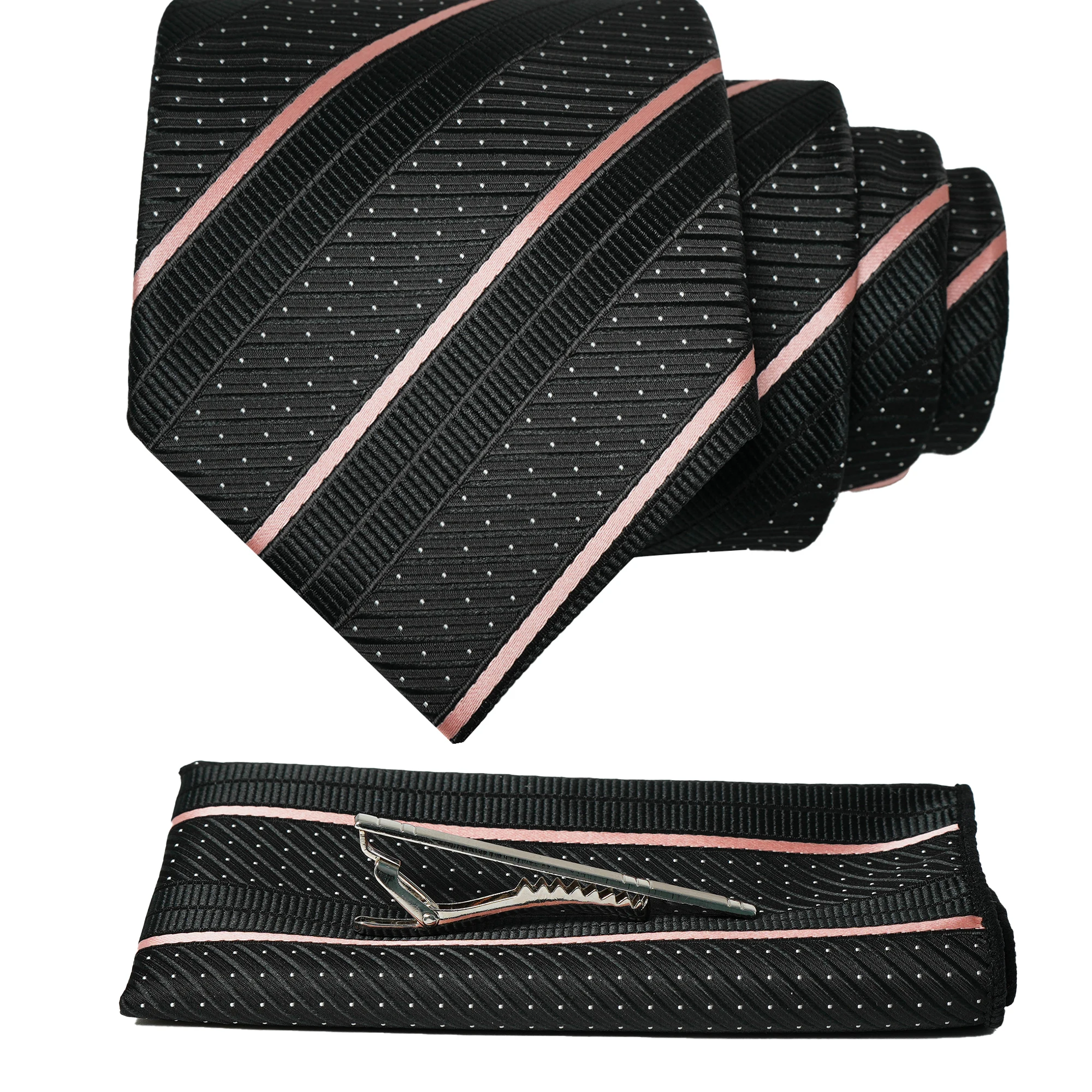 EASTEPIC Schwarz Blau Lila Rot Gestreifte Seidenkrawatte für Herren Taschentuch-Clip Geschenk Herrenkrawatte Mode Business Party Dropshipping – Detail 10