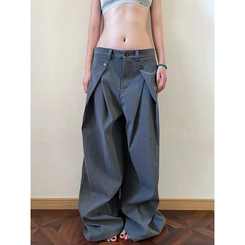 Pleated Autumn Winter Men's and Women's Trendy Brand Vertical Silhouette Loose Wide-leg Casual Versatile Floor-mopping Trousers