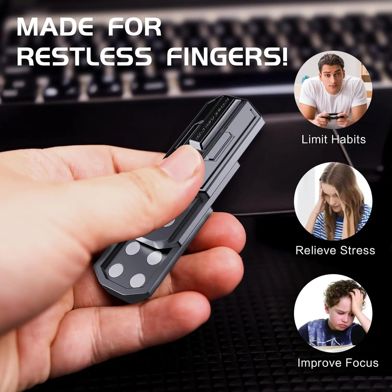Fingerspitzen-Zappelspielzeug, leuchtender Schieber, magnetisch, haptischer EDC-Clicker, Metall-Handspinner, ADHS-Werkzeug, Angst, Stressabbau, Spielzeug für Erwachsene