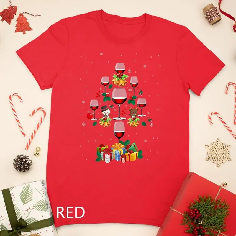 

Wine Christmas Tree Xmas Ornament Decor Funny Gits T shirt