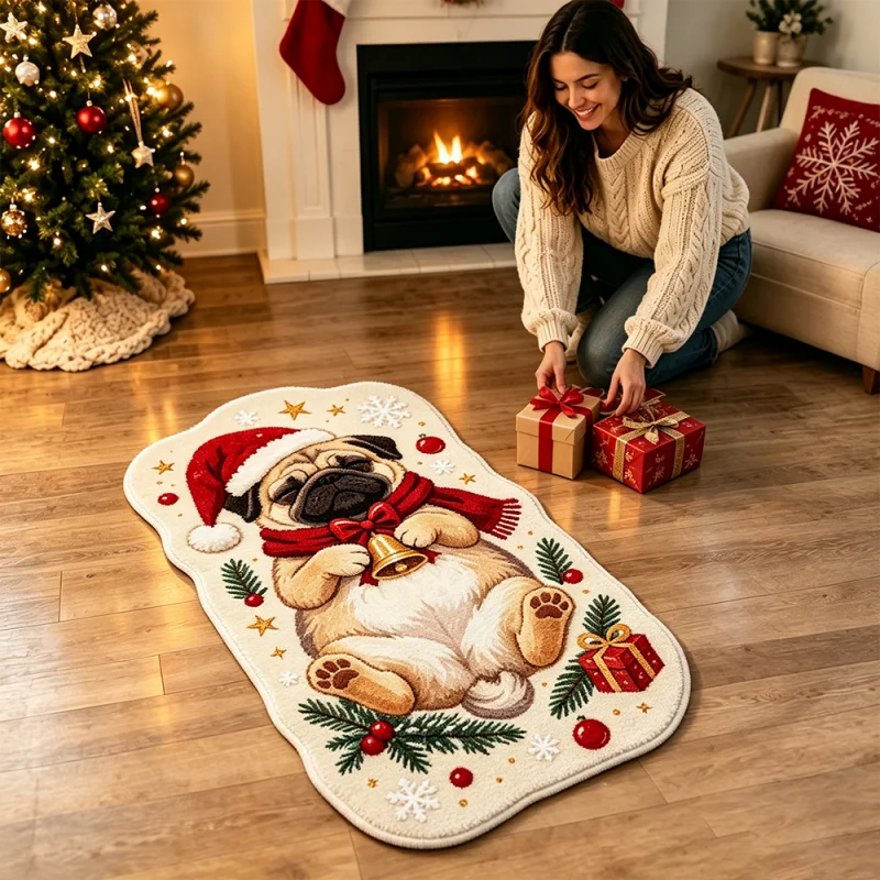 VIKAMA Xmas Cute Cat Rug Kitten With Santa Hat Gingerbread House Doormat Entryway Bedroom Home Decoration 2027