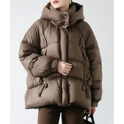 2024 Spring New Arrival 90 White Goose Down Down Jacket Women's Stand Collar Hooded Mid-Length Warm Jacket