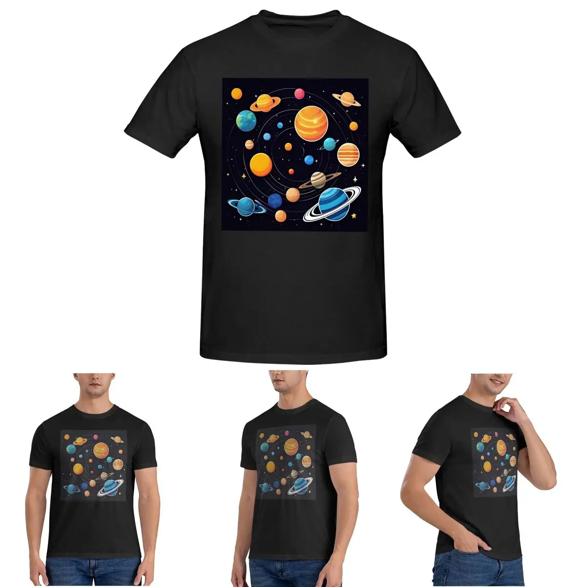 

Solar System Space Planets Universe T-Shirt for Men Cotton Plus Size T Shirts Men's Short Sleeve Round Neck Summer Clothes Tops