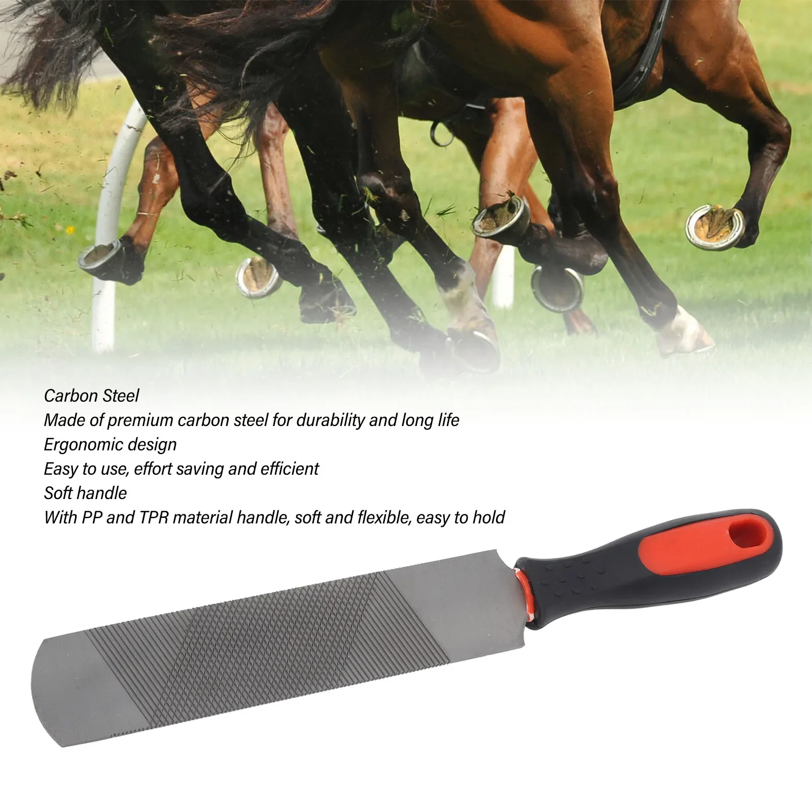 Raspador de pezuña de caballo de 8 pulgadas, lima de herradura ergonómica de acero al carbono, herramienta de recorte de herradura con mango Flexible