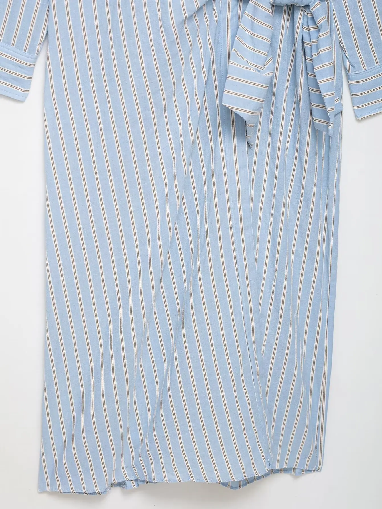 2025 women's autumn new casual loose lapel long-sleeved shirt-style striped double-breasted mid-length dress