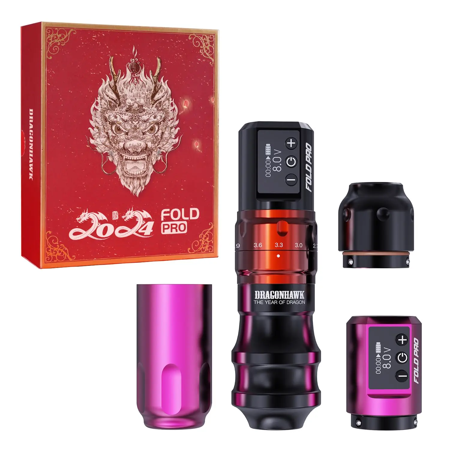 

Cordless Tattoo Pen Machine, Fold Pro Year of Dragon Edition, Dual Batteries, Mcore-C3 Motor (Black)