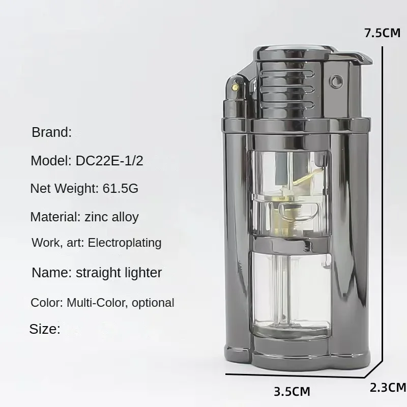 2023 New Transparent Visible Fuel Bin Torch Windproof Butane Lighter Men\'s Gift Cigarette Accessories Cigar Igniter