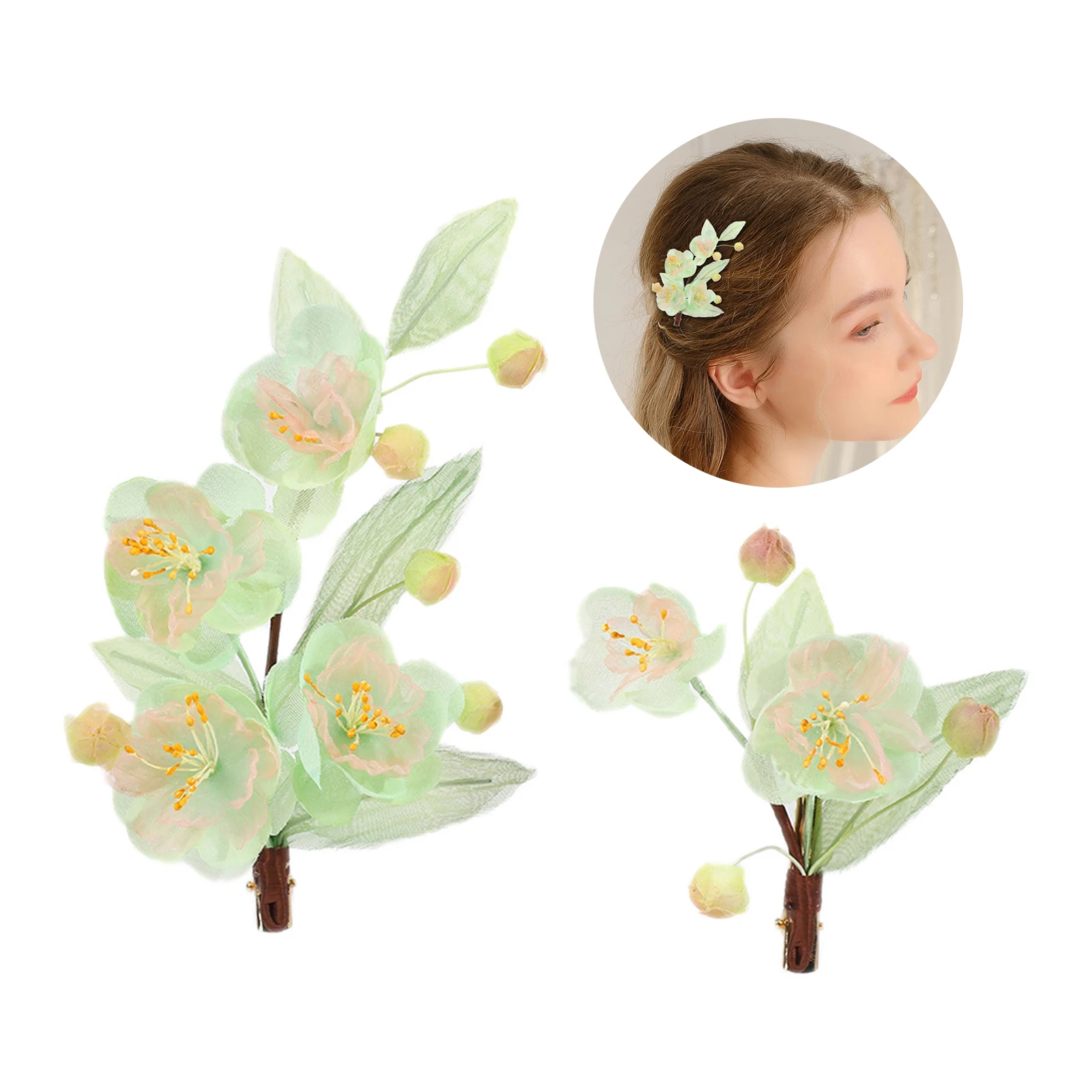 

2 шт., заколка для волос с цветочным принтом, китайские аксессуары для волос Hanfu для женщин, заколка из сплава с зеленым цветком, винтажные головные уборы для девочек, ювелирные изделия