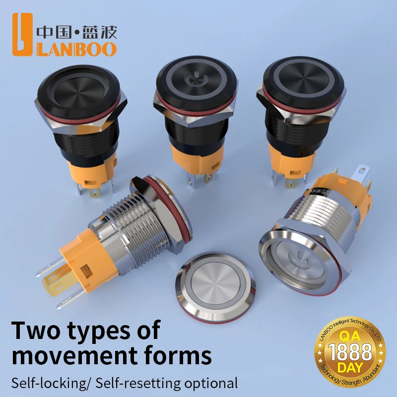 LANBOO 16A - Aluminum Oxidized Black / Circular / Power-Driven Illumination 1NO1NC / Momentary or Latching Option Available