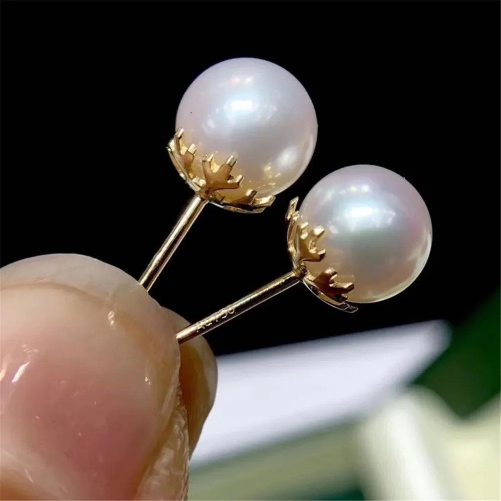 

DIY Pearl Accessories G18K Gold Pearl Earring Empty Holder Fashionable Earring Holder for Women Fit 8-11mm Round Beads G232