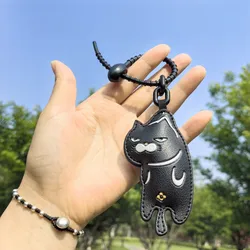 Expression Cat Keychain Cartoon Cat Leather Pendant Car Key Chain Cute Bag Accessories Girl Gift