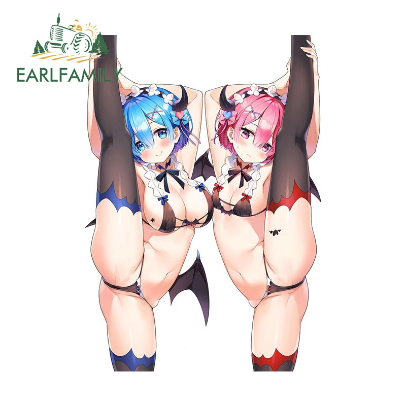 EARLFAMILY-Autocollants de voiture pour Windows, ordinateur portable, moto, accessoires de voiture, décalcomanie, camping-car, étanche, Anime, Rem Ram, 13cm