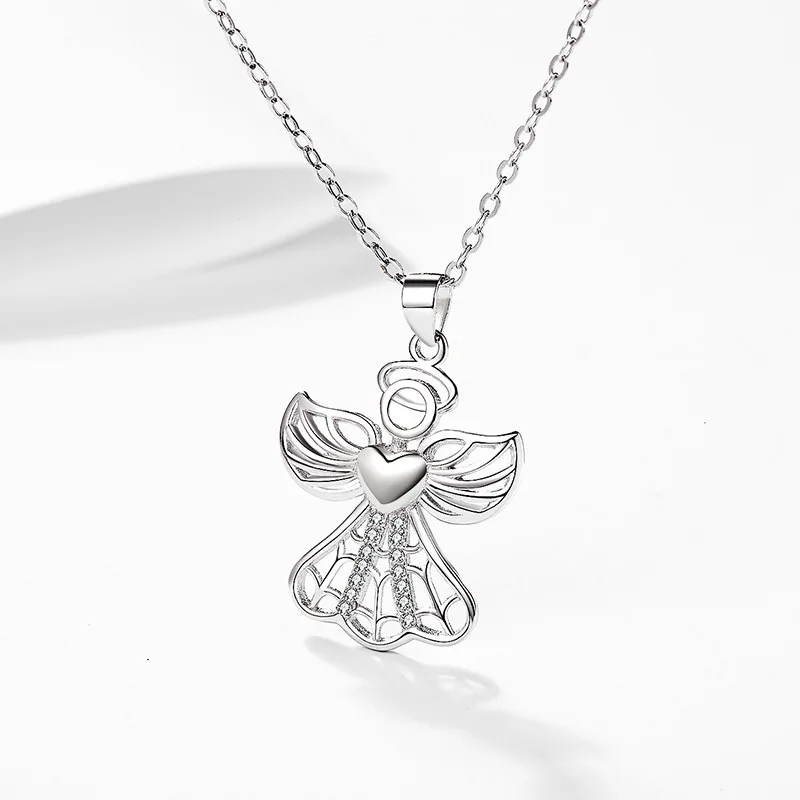 

Kitykiss925 sterling silver love angel necklace female, light luxury diamond-set simple collarbone chain pendant