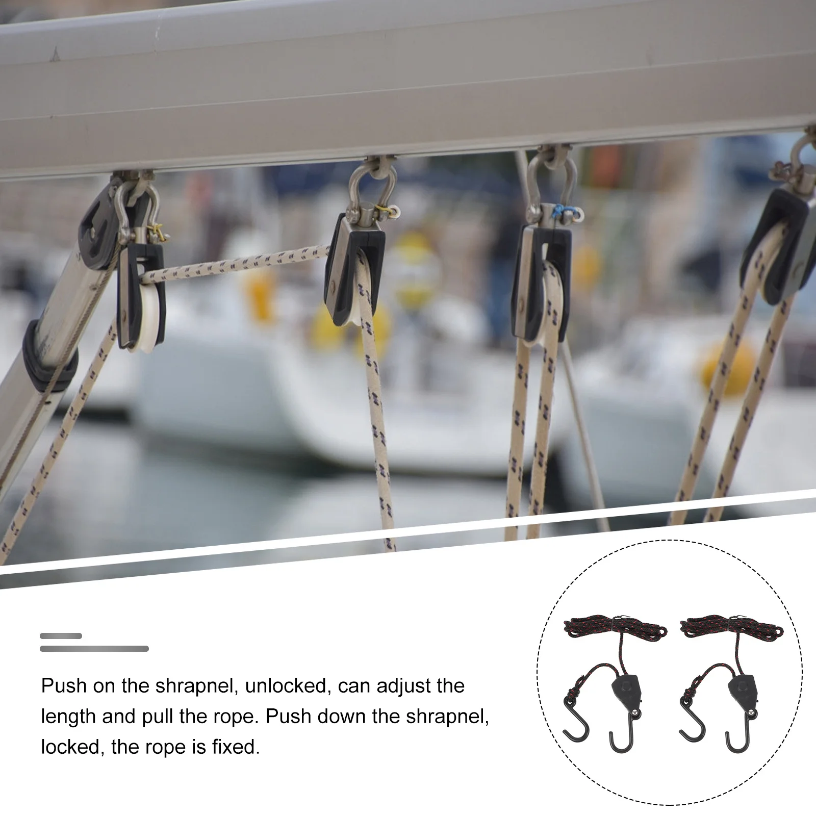 

1/8 Inch Heavy Duty Sliding Lock Pulley Rope Hangers For Kayak Canoe Boat Bow Stern Tie Down Adjustable Nylon Ropes With