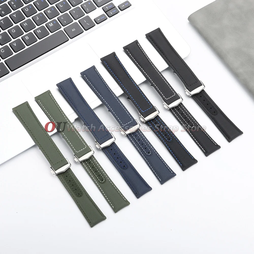 Sailcloth Nylon Leather Watchband 20mm 21mm 22mm Watch Straps for Omega Seamaster 300 Strap Black Canvas Men for Seiko Bracelets view 2