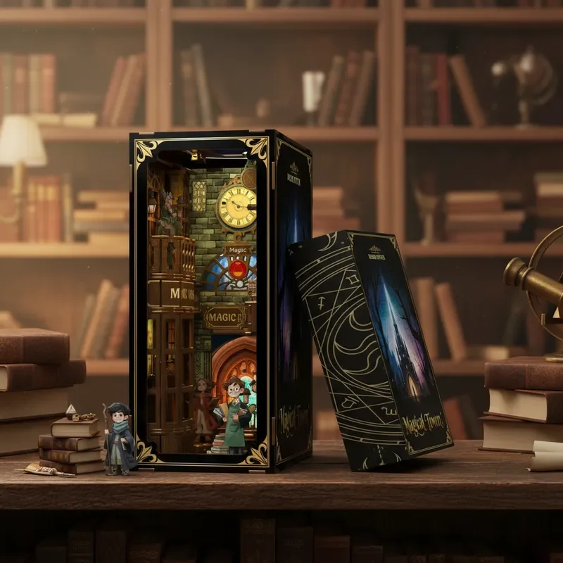 لغز الإبداعية ماجيك تاون خشبية اللبنات 3D نموذج مجموعة MOC كيت DIY لغز رف الكتب ديكور هدية هدايا عيد الميلاد وعيد الميلاد #1