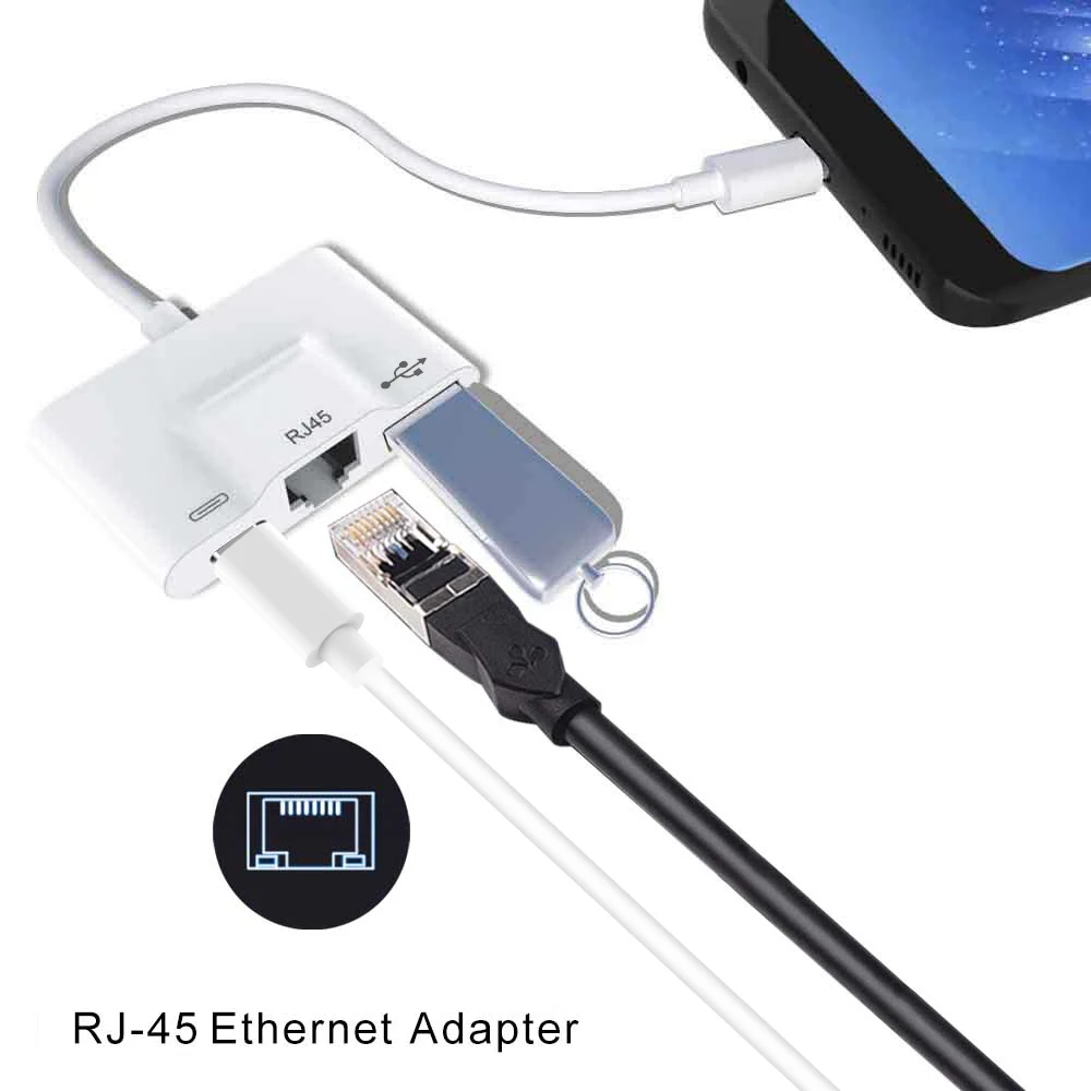 USB Type C to RJ45 Ethernet LAN Adapter/Cable Cord iPad USB C OTG Adapter/Connector Support PD 60W