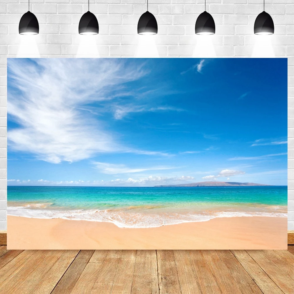 Sunset Beach Waves Backdrop for Photography Summer Holiday Ocean Seaside Blue Sky White Cloud Sand Photocall Photo Background