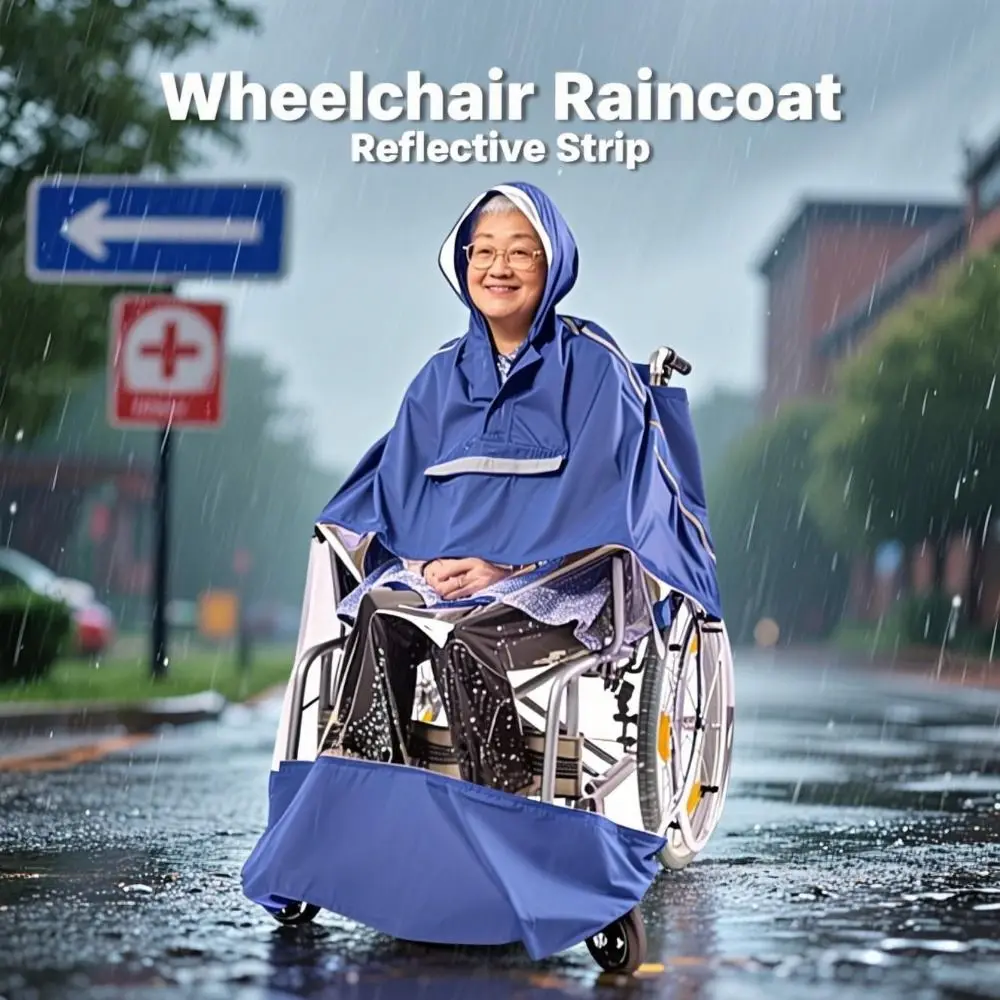 

Reusable Wheelchair Rain Poncho Reflective Strip Lightweight Electric Scooter Raincoat Tear-resistant Packable Windproof Cape