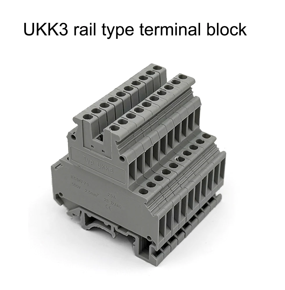 UKK3 DIN Rail Terminal Block 10Pcs Double-Deck Screw Clamp Adjustable Pressure Spring Loaded Brass Contacts