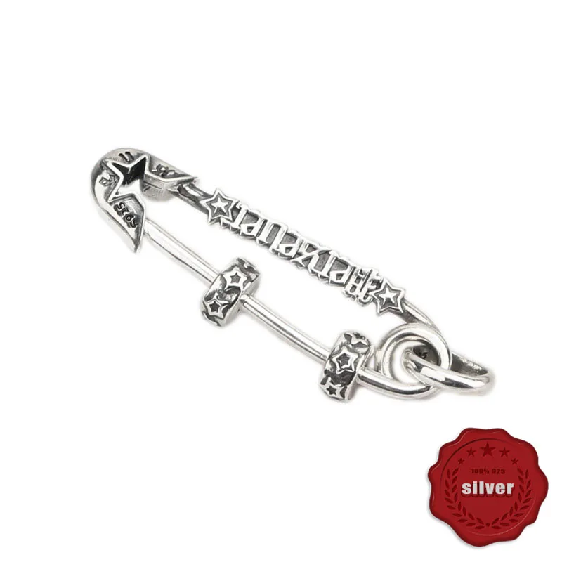 

S925 sterling silver new personalized letter large pin pendant anti war in line with the star separated pearl tide pendant