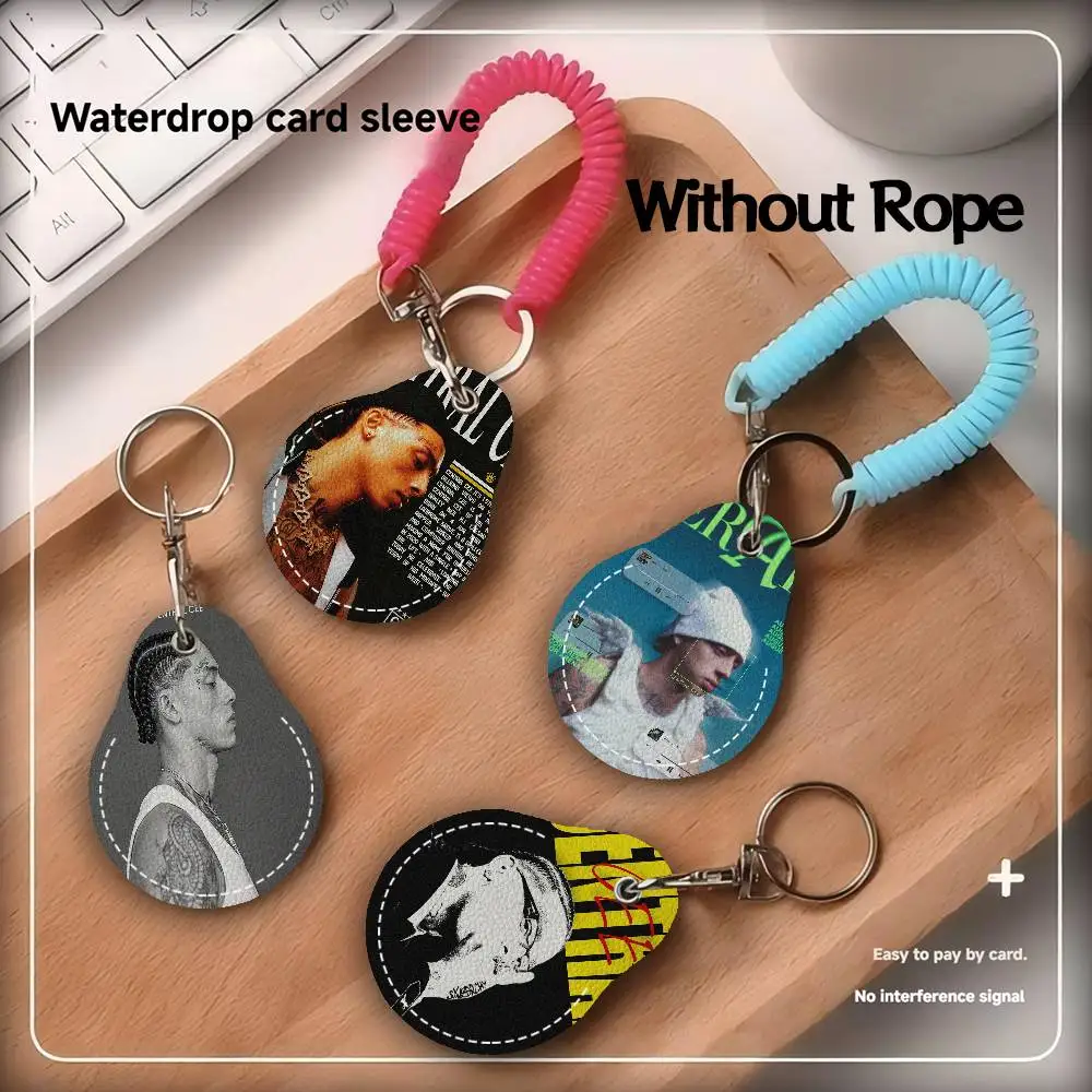 حامل بطاقة الوصول الجلدي من Singer Central Cee، سلسلة مفاتيح قطرة الماء، غطاء حماية لبطاقة الحافلة