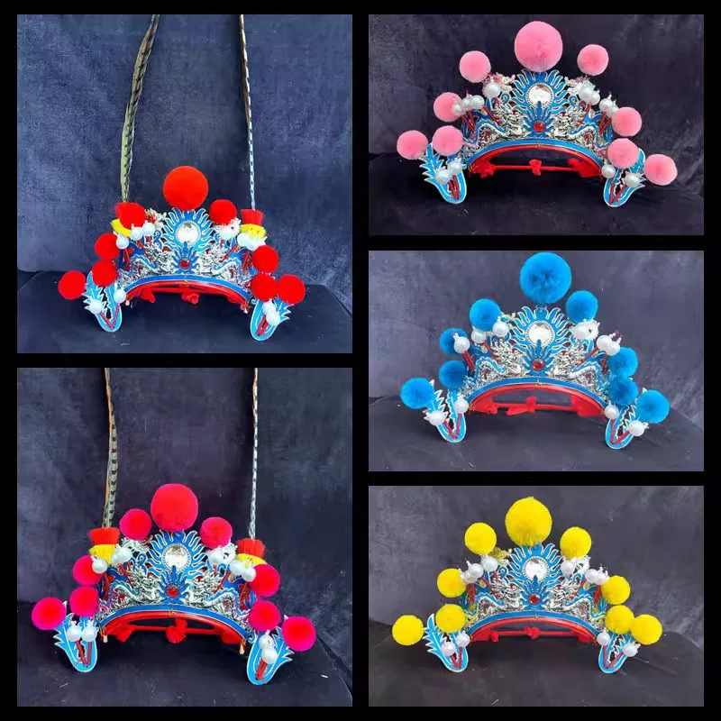 

Китайская операная шляпа для женщин свадебный головной убор невесты с помпонами Mu Guiying косплей головной убор драматический фестиваль головной убор