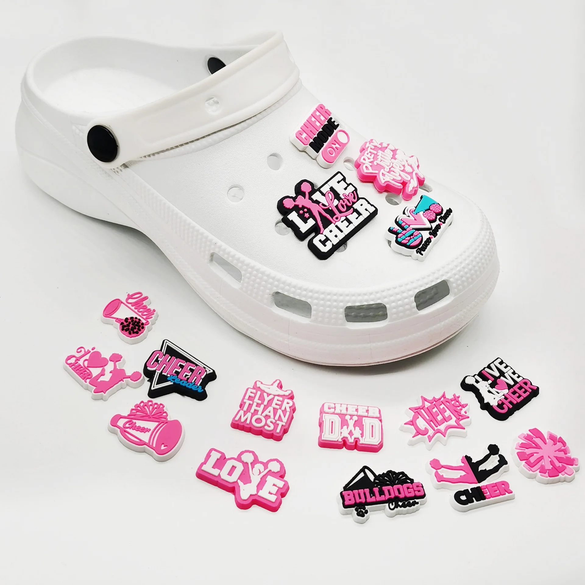 16-83Pcs Cheerleading Aerobics Mix Shoes Charms Clog Decorations PVC Shoe Accessories Cheer for It in the Competition!
