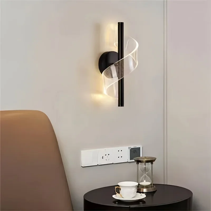 Preto e Ouro S-Shaped LED Lâmpadas de Parede, Moderno e Simples, Criativo, Interior, Quarto, Cabeceira, Estudo, Hall, Acrílico Luzes de Parede, Home Decor