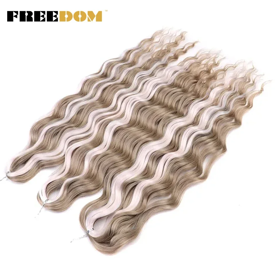FREEDOM Synthetische Lockige Flechthaarverlängerungen 24 Zoll/60 cm Lang Tief Gewellte Twist-Häkelzöpfe Haar Ombre Braun Regenbogenhaar – Detail 25
