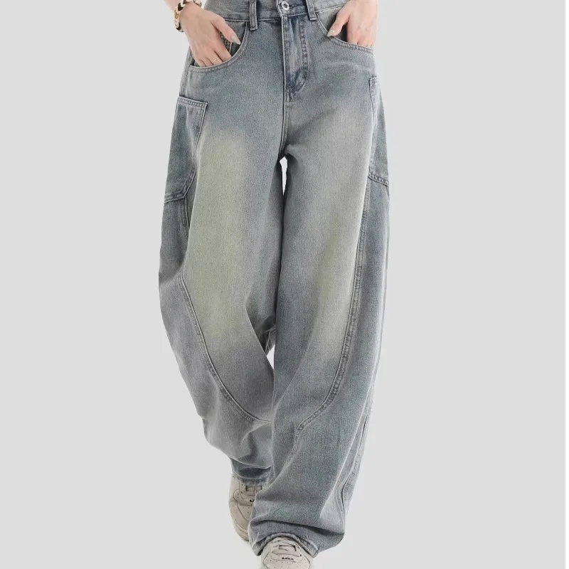 

Retro American Style Wide Leg Straight Cut Men's Jeans Cool And Handsome Knife Design Casual Breathable Denim Trousers