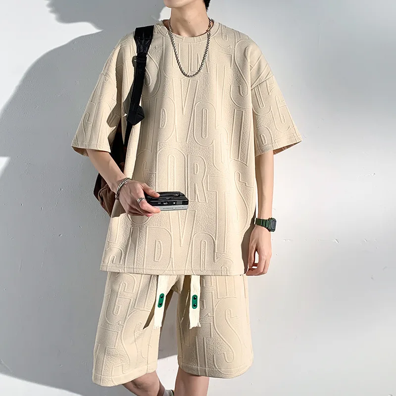 Men Sets Summer O-neck T-shirts Baggy Harajuku Shorts All-match Breathable Ulzzang High Street Teens Male Stylish Handsome Cool