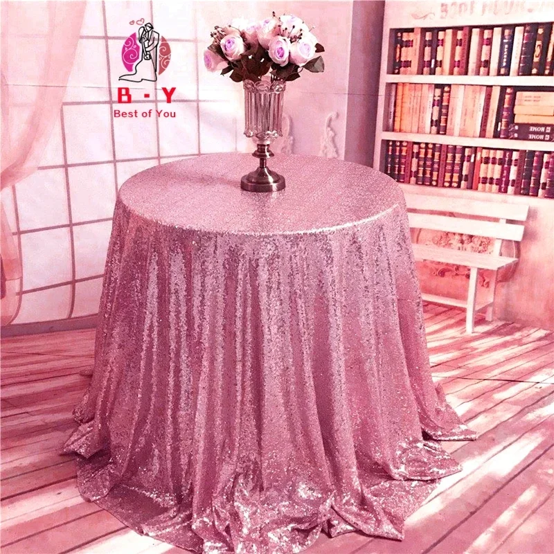 B·Y Sequin Round Tablecloth Pink Gold Sequin tablecloth on the table decoration for dinner party Wedding birthday tablecloth