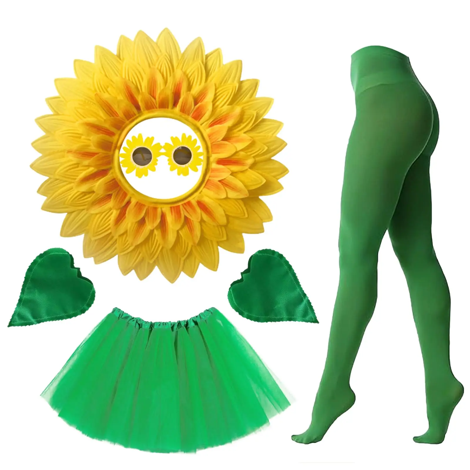 

Sunflower Costume Sunshine Daisy Flower Outfit Sun Flower Headpiece Glasses Tutu Skirt Gloves Socks Plant Costume