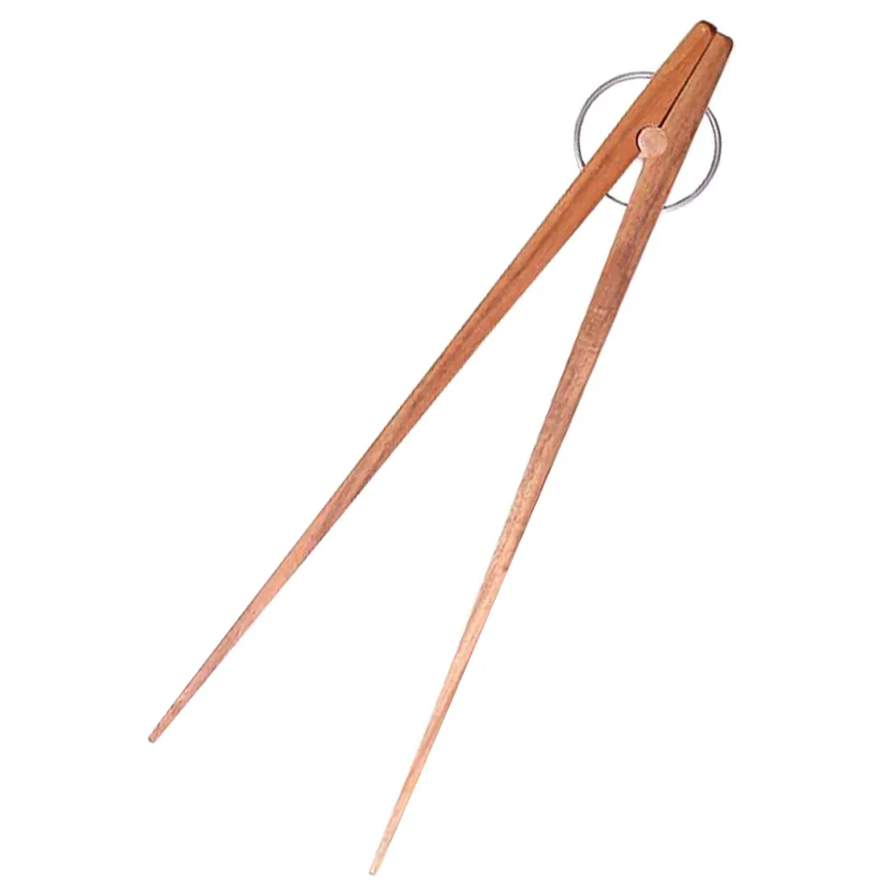1Pcs Wooden Toast Tongs Natural Eco Friendly Wood Kitchen Food Tongs Heat Resistant Round Smooth Edge Barbecue Steak Bread
