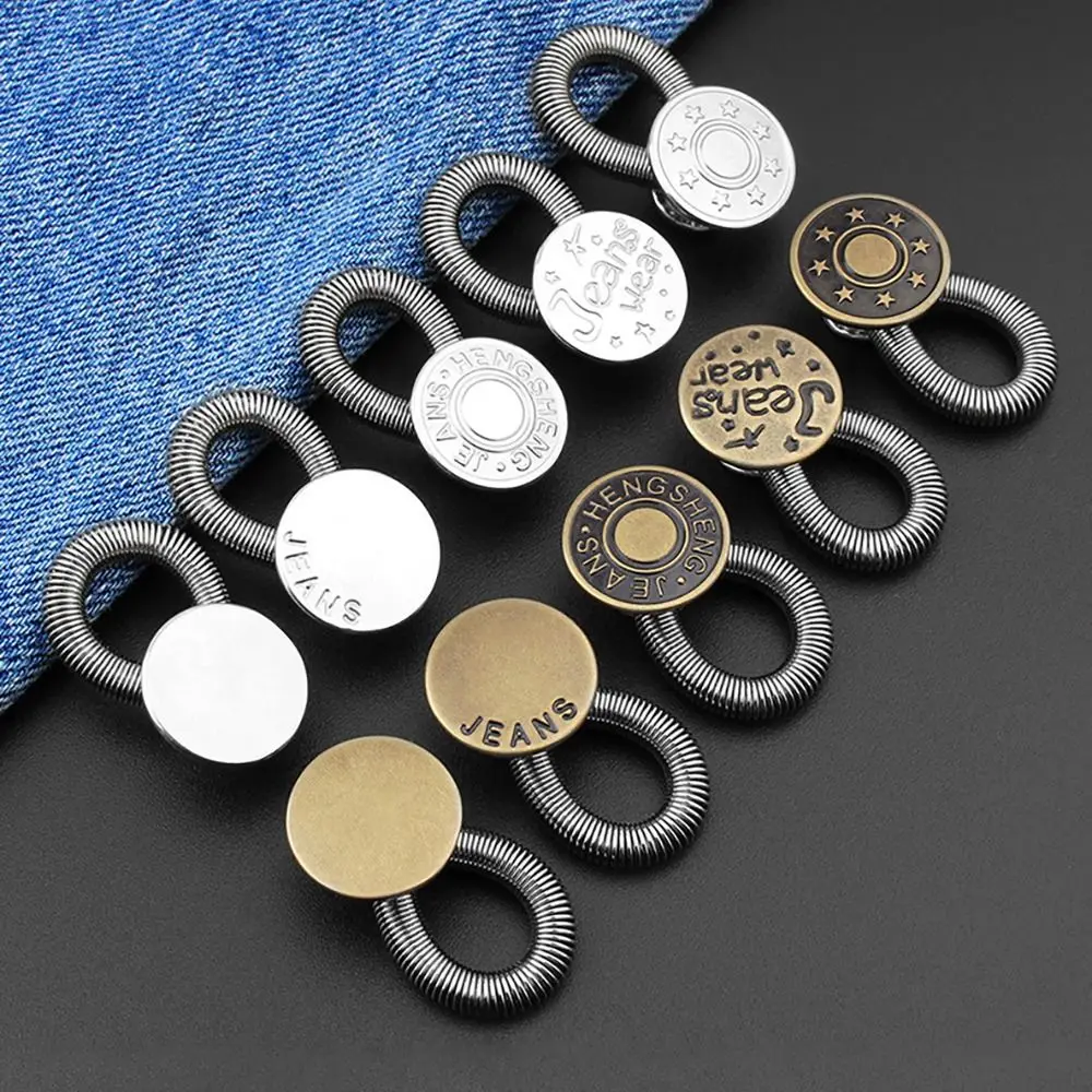 10Pcs Metal Elastic Spring Button Trousers Pants Stretch Sewing Tool Waist Extension Extender Accessories 17mm Jeans Button