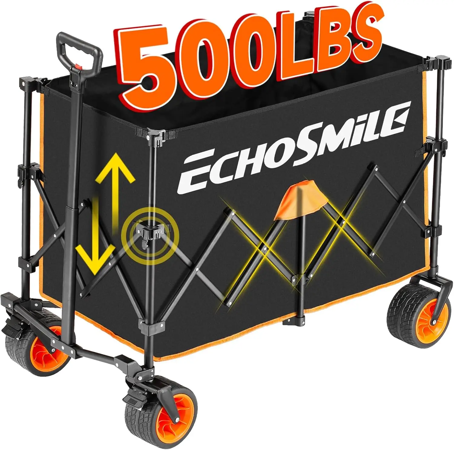 Echosmile Collapsible Foldable Extended Height Wagon With 500Lbs Weight Capacity,Folding Utility Garden Cart With Big